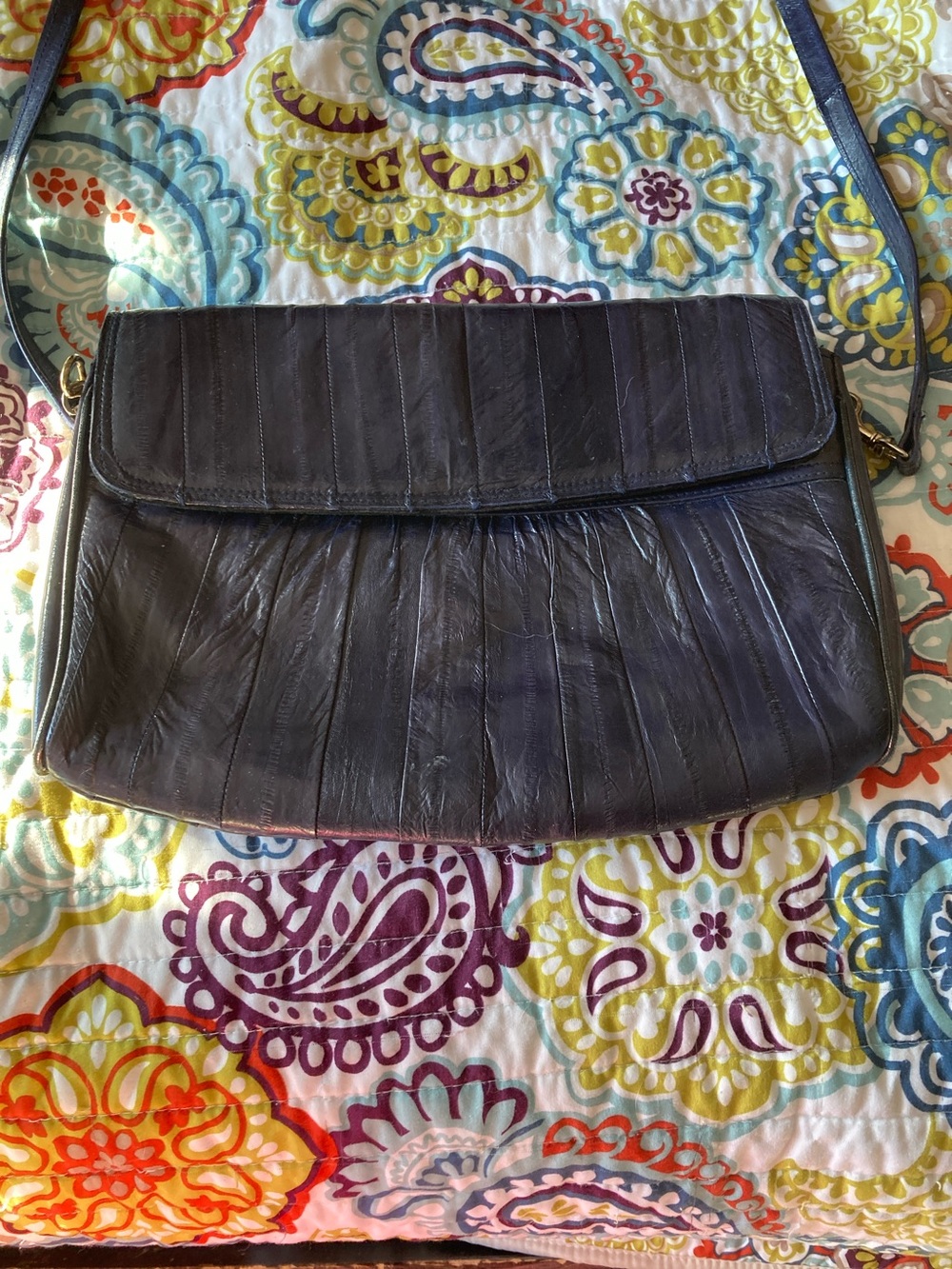 Classic Leather Dark Purple Blue Crossbody Shoulder Bag